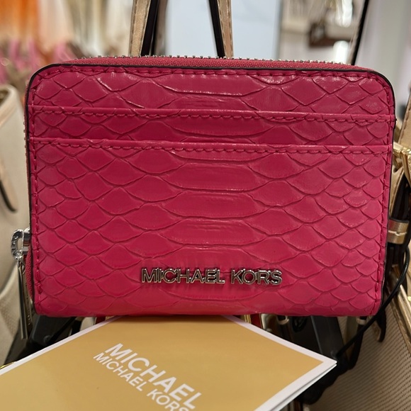 Michael Kors Women Medium Zip Around Card Case Coin Pouch Wallet Electric Pink - Picture 15 of 16